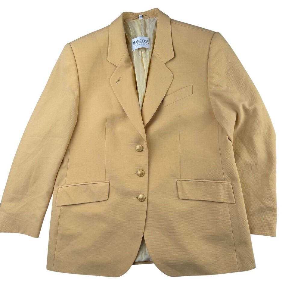 Marcona Blazer Yellow Gold Crest Button Preppy Wool Blend Old Money Preppy Sz 44